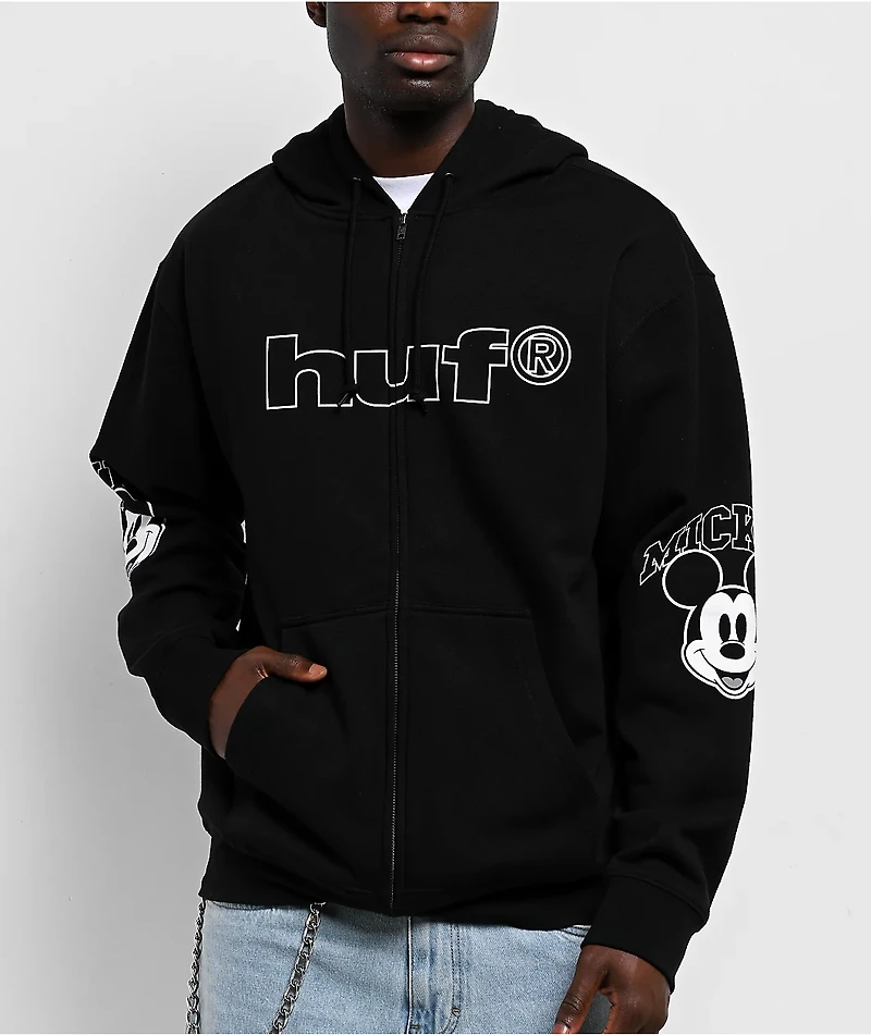 Disney x HUF Mickey Mouse Worldwide Tour Black Zip Hoodie