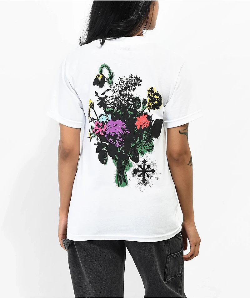 Disorder Floral Stencil White T-Shirt