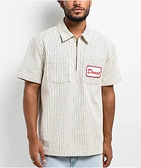 Donut Cream Pinstripe Quarter Zip Work Shirt