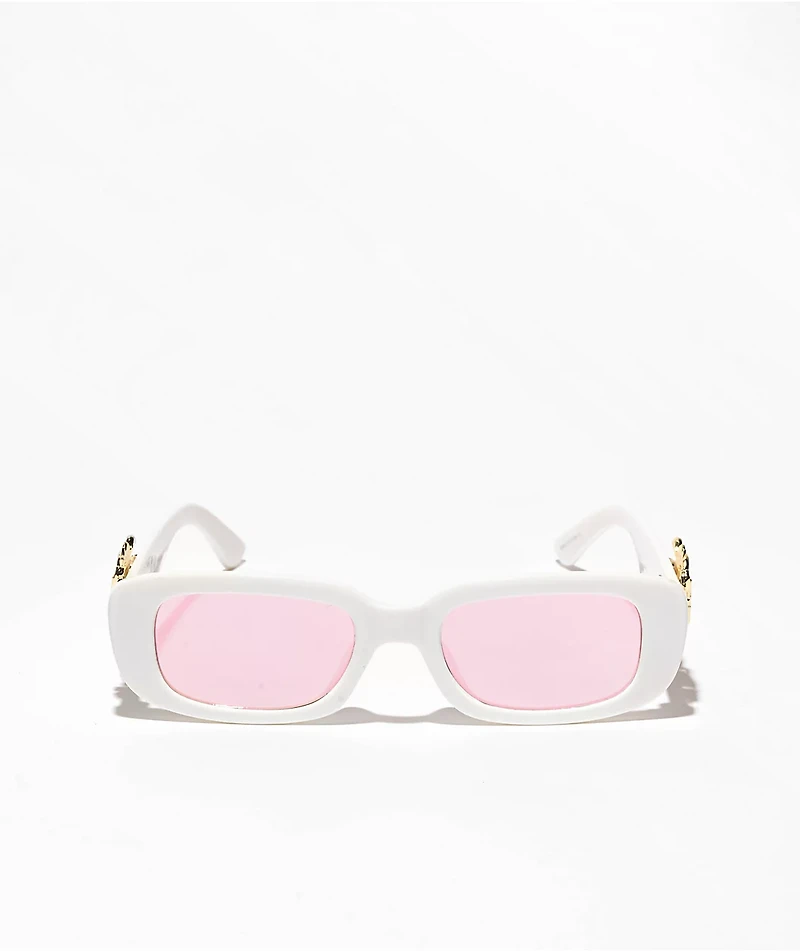 Dragon Arm White & Pink Rectangle Sunglasses