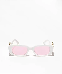 Dragon Arm White & Pink Rectangle Sunglasses