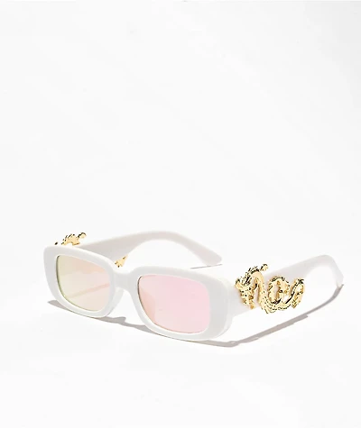 Dragon Arm White & Pink Rectangle Sunglasses