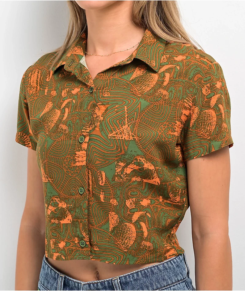 Dravus Birdie Green Crop Button Up Shirt