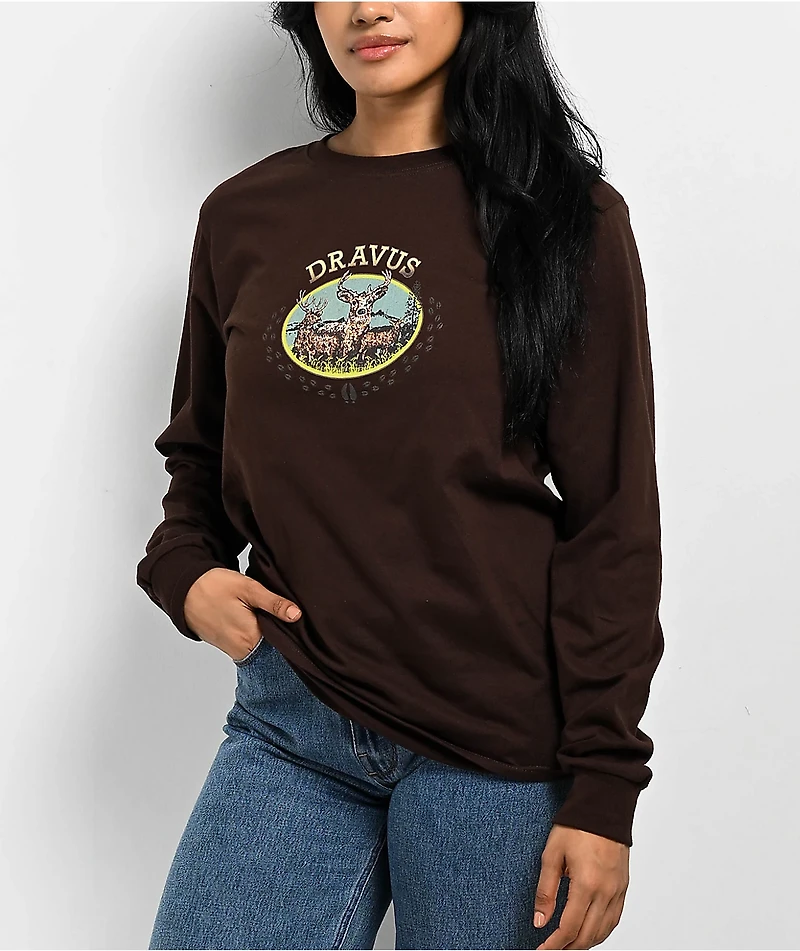 Dravus Deerscape Brown Long Sleeve T-Shirt
