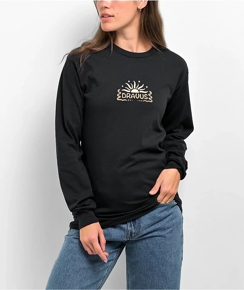 Dravus Flowers Black Long Sleeve T-Shirt
