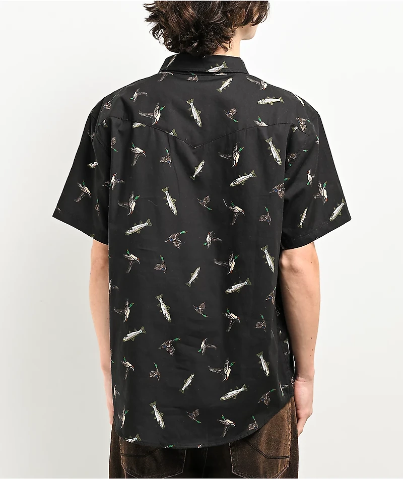 Dravus Kingfisher Black Button Up Short Sleeve Shirt