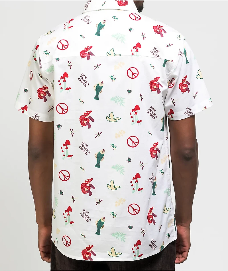 Dravus Peace Out White Short Sleeve Button Up Shirt