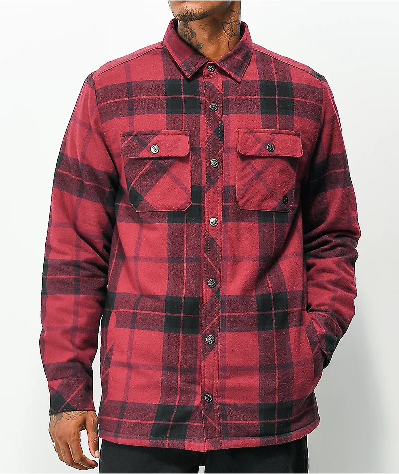 Dravus Smokey Red & Black Plaid Sherpa Flannel Shirt
