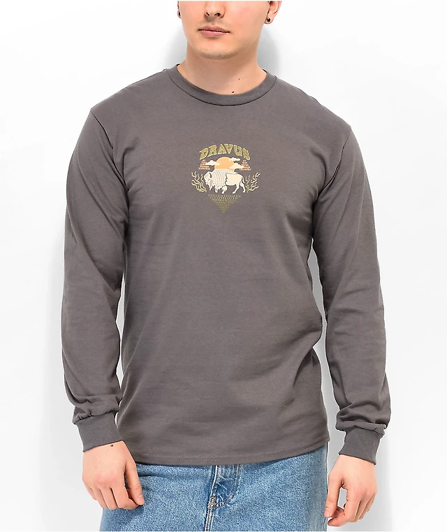 Dravus The Buffalo Charcoal Grey Long Sleeve T-Shirt