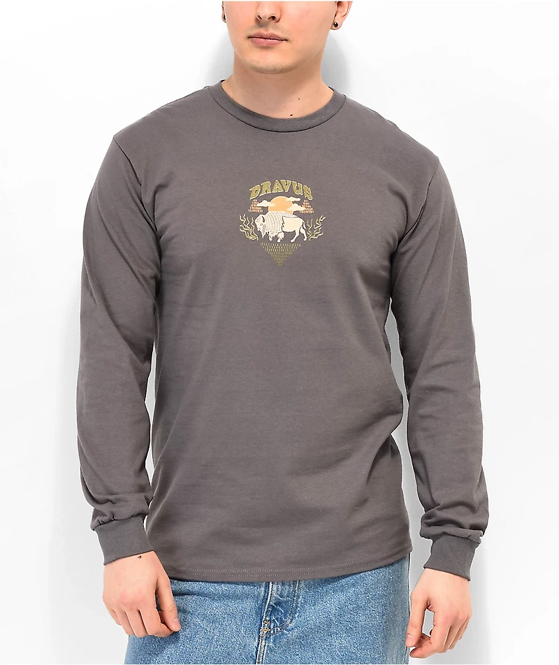 Dravus The Buffalo Charcoal Grey Long Sleeve T-Shirt
