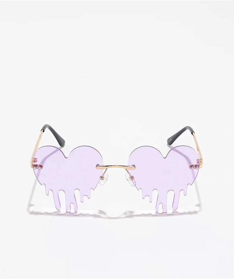 Dripping Hearts Purple & Gold Sunglasses