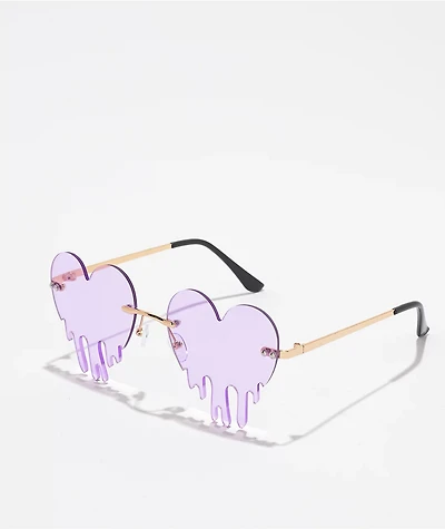 Dripping Hearts Purple & Gold Sunglasses