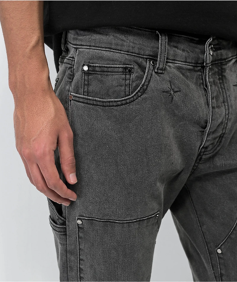 Dript Denim Decorated Black Wash Double Knee Carpenter Pants