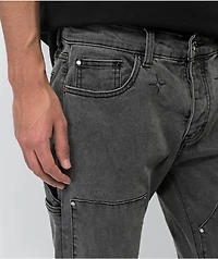 Dript Denim Decorated Black Wash Double Knee Carpenter Pants
