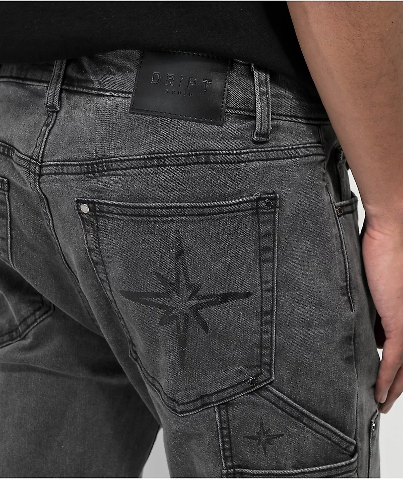 Dript Denim Decorated Black Wash Double Knee Carpenter Pants