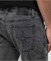 Dript Denim Decorated Black Wash Double Knee Carpenter Pants