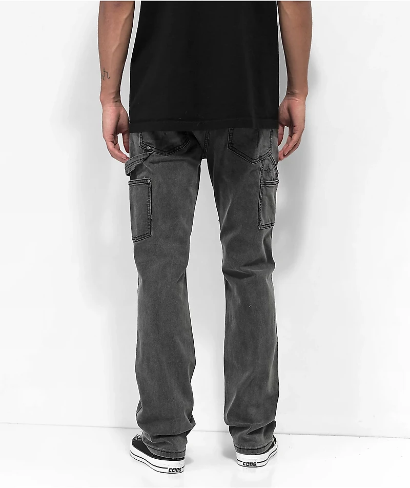 Dript Denim Decorated Black Wash Double Knee Carpenter Pants