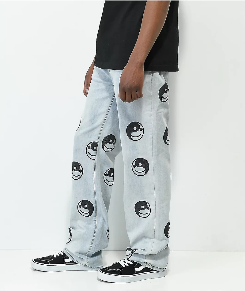 Dript Denim Peace Smile Wide Leg Jeans