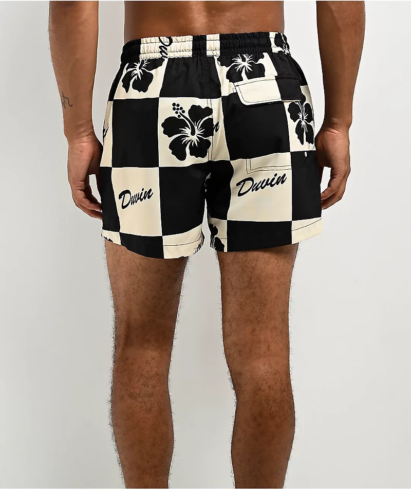 Duvin Hawaiian Checker Black & White Board Shorts