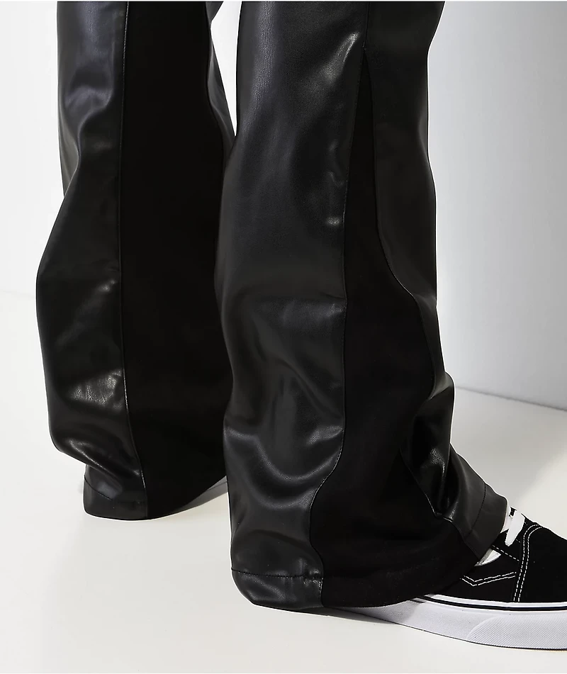 EPTM Jalen Black Vegan Leather Flare Pants