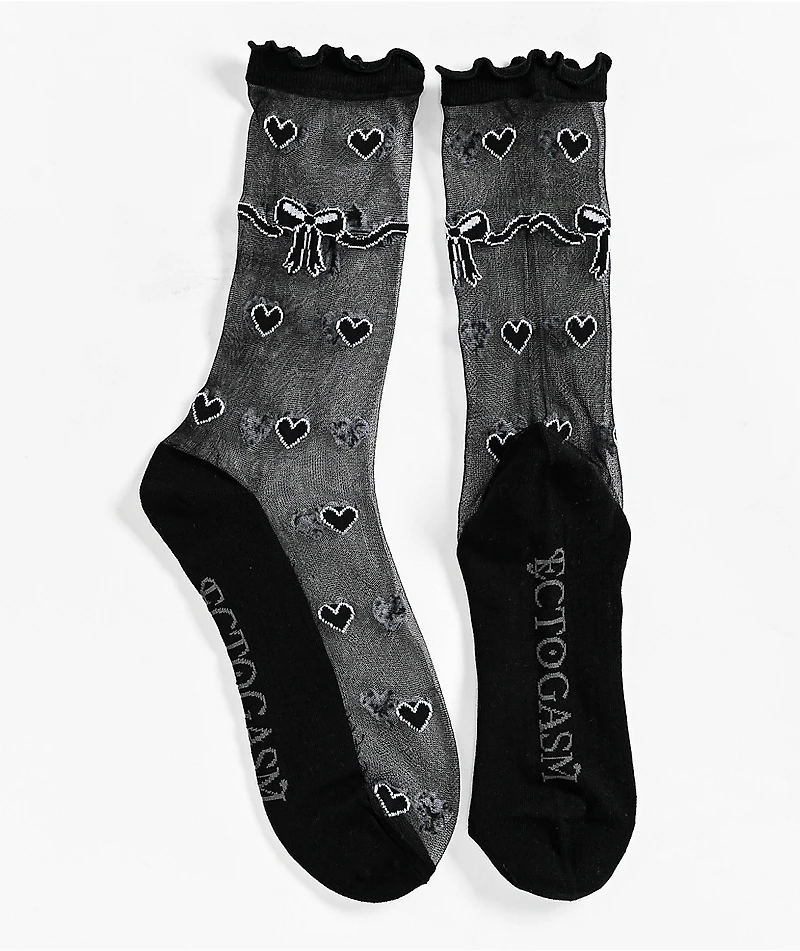 Ectogasm Heart Black Sheer Crew Socks