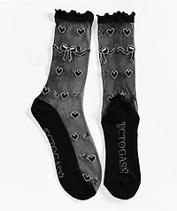 Ectogasm Heart Black Sheer Crew Socks