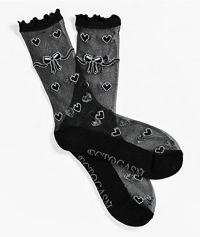 Ectogasm Heart Black Sheer Crew Socks