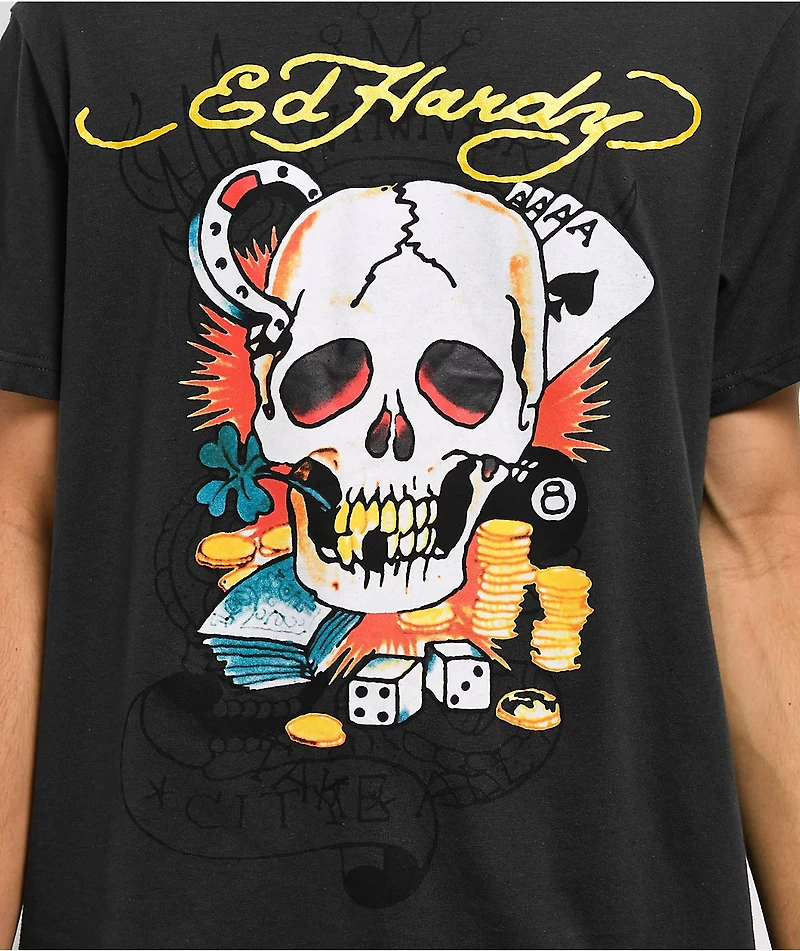 Ed Hardy Ace Skull Charcoal T-Shirt