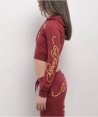 Ed Hardy Amor Butterfly Wine Crop Zip Hoodie