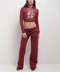 Ed Hardy Amor Butterfly Wine Crop Zip Hoodie