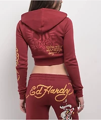 Ed Hardy Amor Butterfly Wine Crop Zip Hoodie