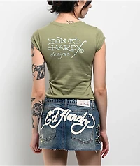 Ed Hardy Anchor Rose Olive T-Shirt