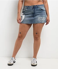Ed Hardy Bat Blue Denim Cutoff Mini Skirt