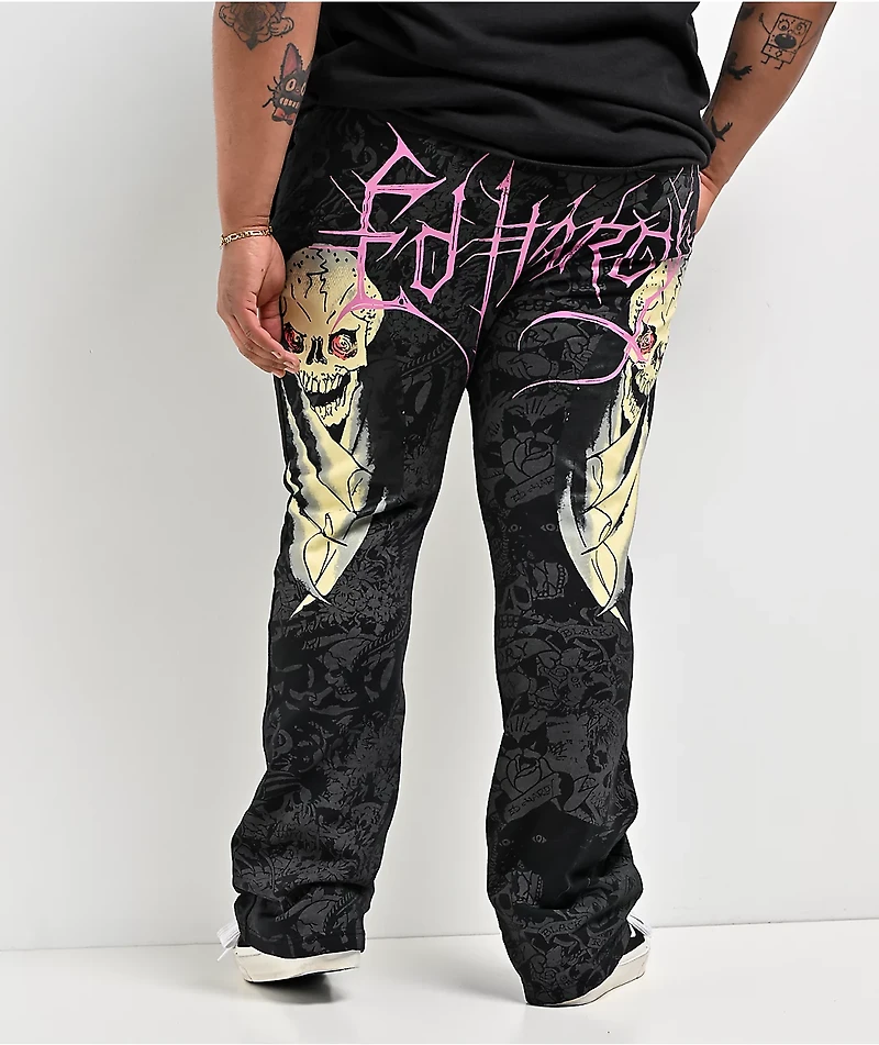 Ed Hardy Bat Skull Black Bootcut Sweatpants