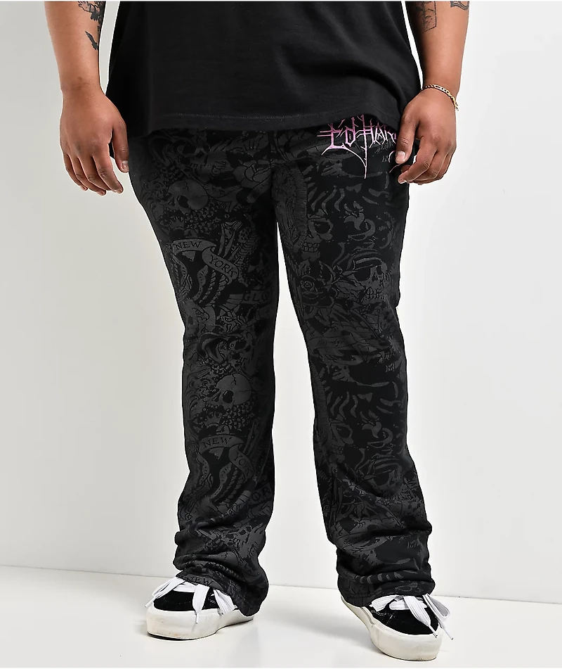 Ed Hardy Bat Skull Black Bootcut Sweatpants