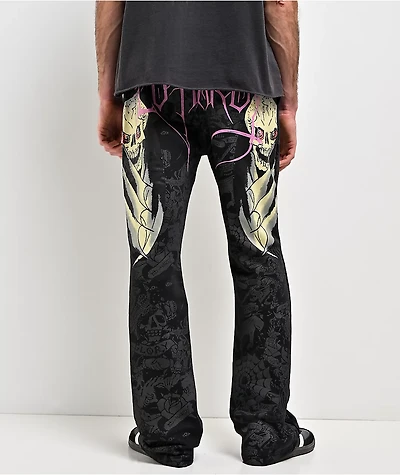 Ed Hardy Bat Skull Black Bootcut Sweatpants