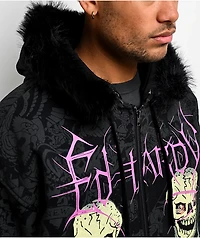 Ed Hardy Bat Skull Faux Fur Black Zip Hoodie