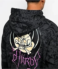 Ed Hardy Bat Skull Faux Fur Black Zip Hoodie