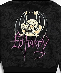 Ed Hardy Bat Skull Faux Fur Black Zip Hoodie