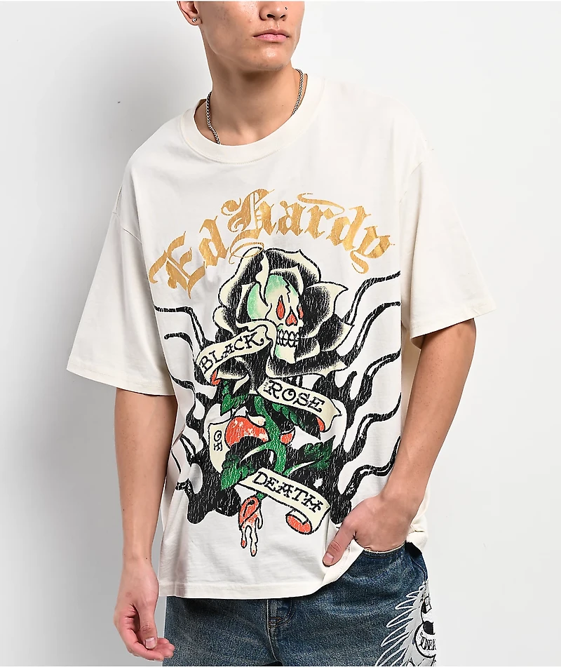 Ed Hardy Black Rose Ivory T-Shirt