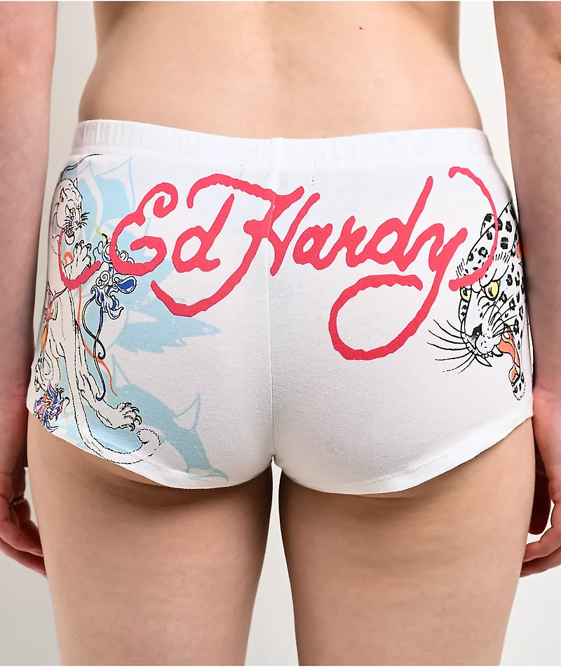 Ed Hardy Blue Leopard  White Micro Shorts