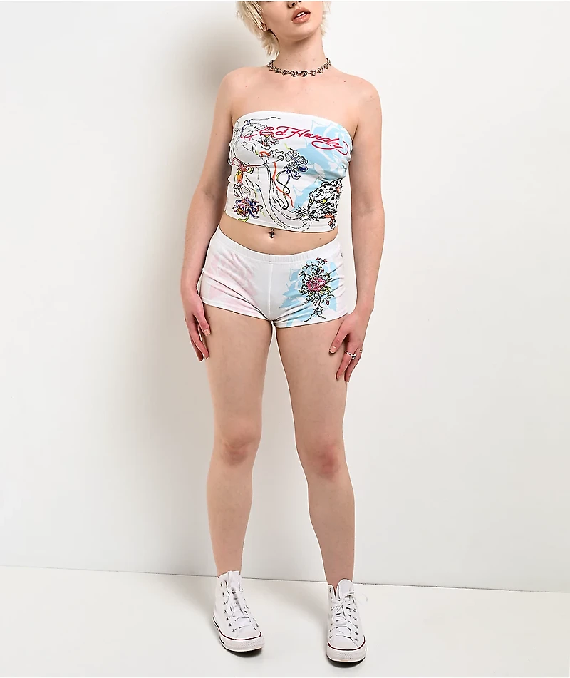 Ed Hardy Blue Leopard  White Micro Shorts