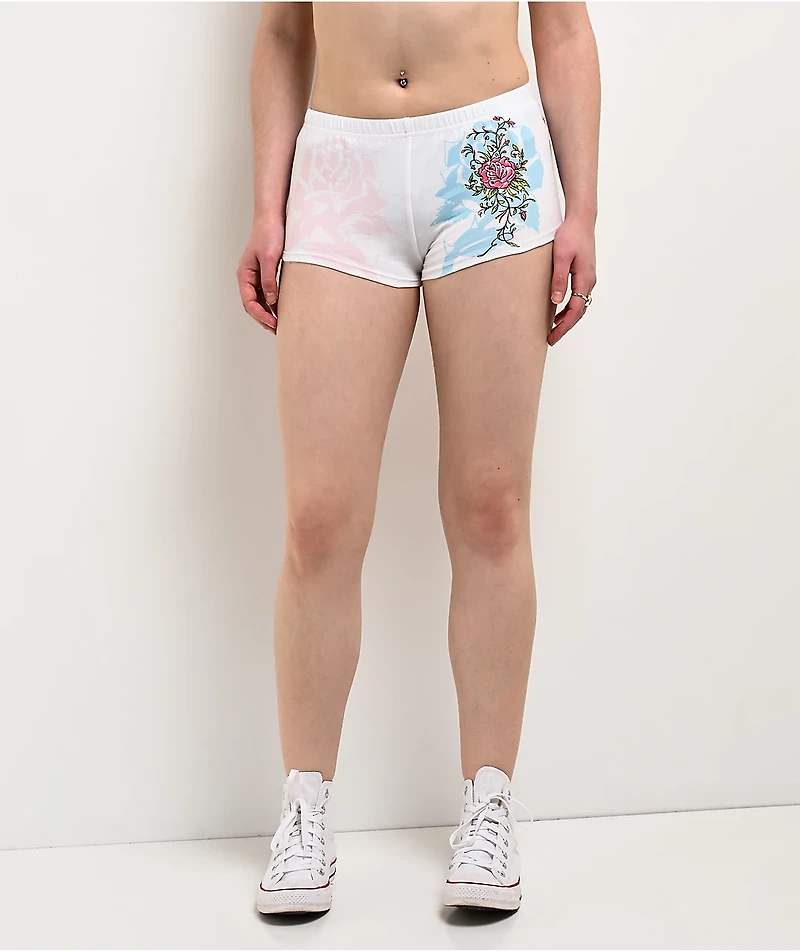 Ed Hardy Blue Leopard  White Micro Shorts