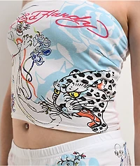 Ed Hardy Blue Leopard White Tube Top