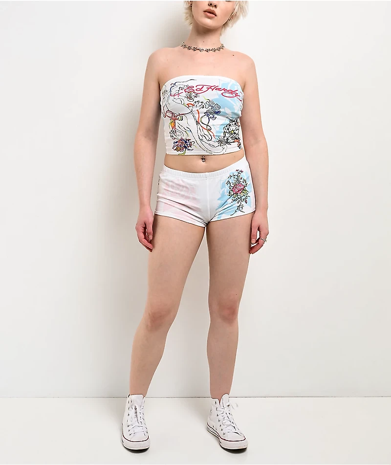 Ed Hardy Blue Leopard White Tube Top