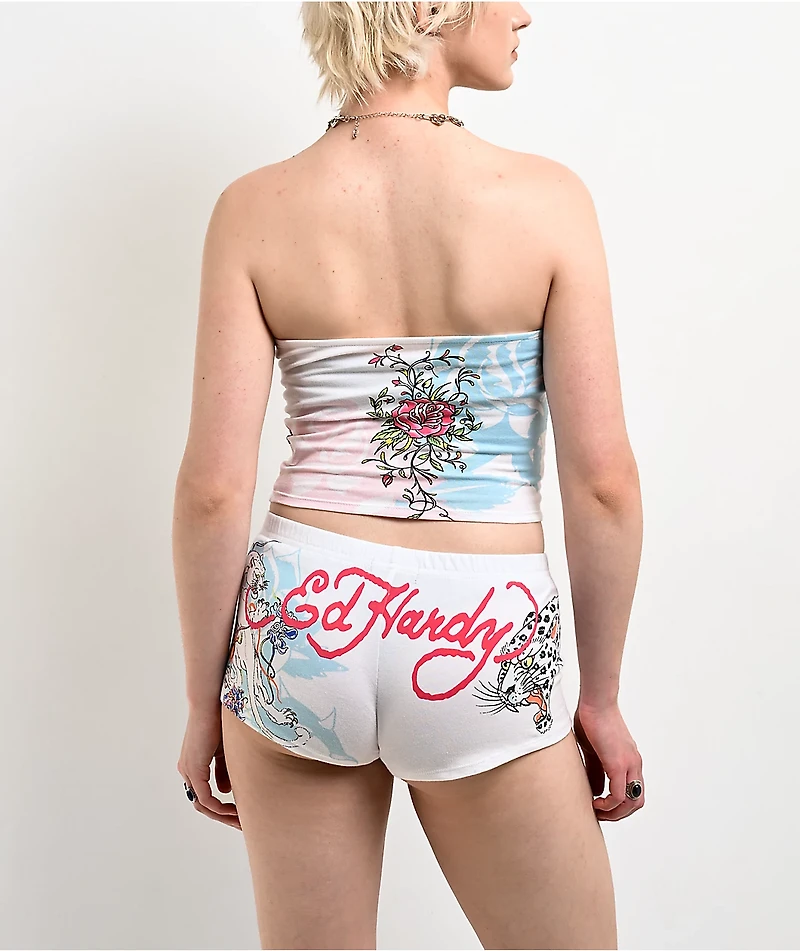 Ed Hardy Blue Leopard White Tube Top