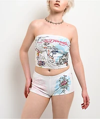 Ed Hardy Blue Leopard White Tube Top