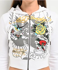 Ed Hardy Brave Eagle Y2K White Crop Zip Hoodie