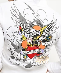 Ed Hardy Brave Eagle Y2K White Crop Zip Hoodie
