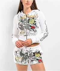 Ed Hardy Brave Eagle Y2K White Crop Zip Hoodie